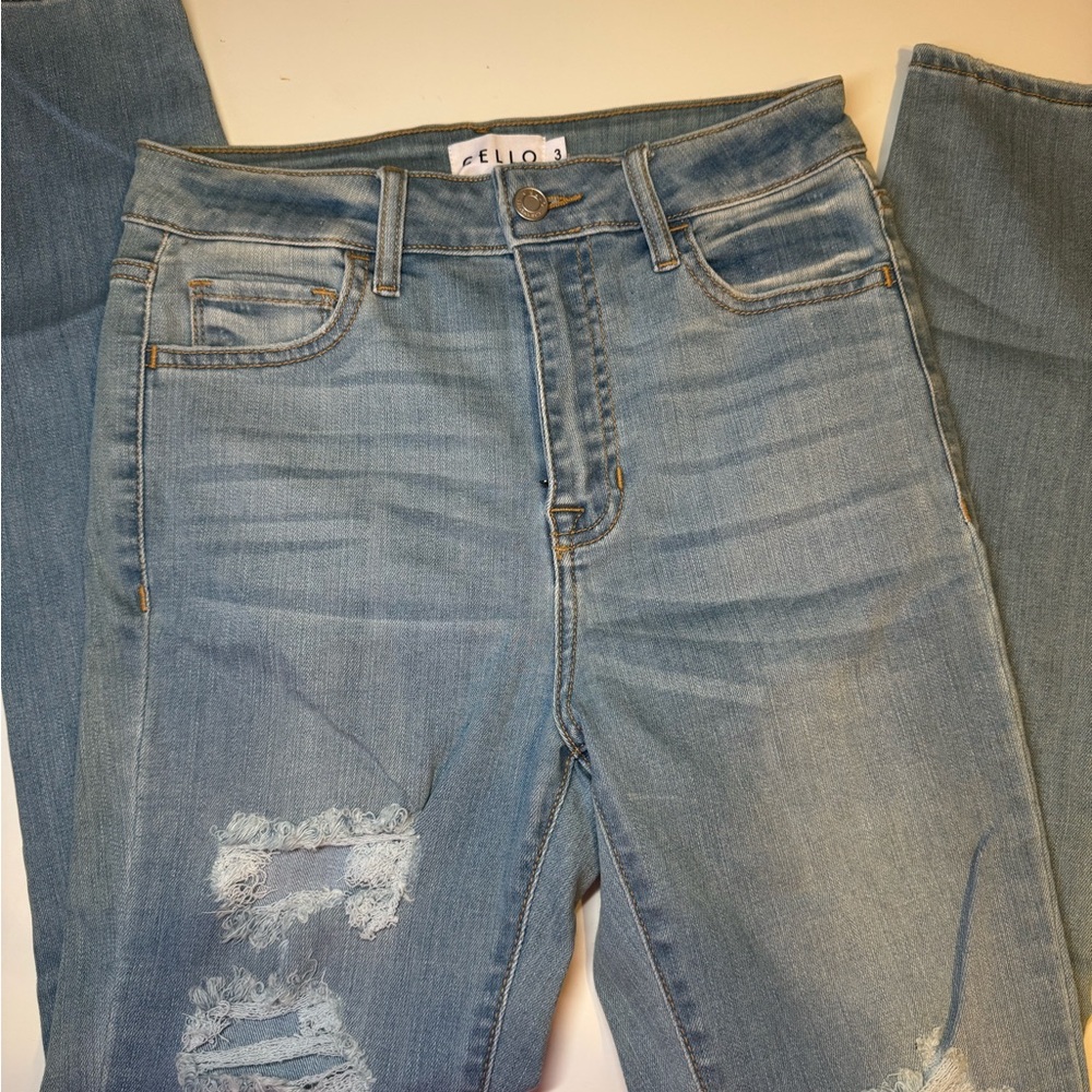 Cello Blue High Rise Distressed Jeans